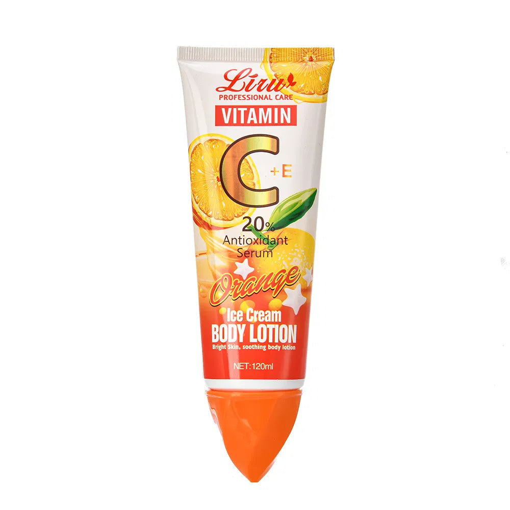 Liru Vitamin C + E 20% Antioxidant Serum Body Lotion – Orange Ice Cream Formula For Bright & Soothing Skin (120ml) – Without Box